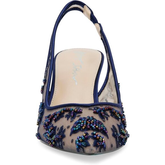 Betsey Johnson Womens Navy Textile Closed Pointed Toe Slingback Nikki Pump - Picture 2 of 8